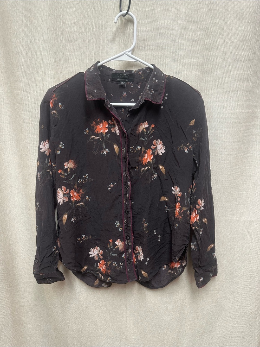 ALLSAINTS Floral Button-Up Blouse 100% silk